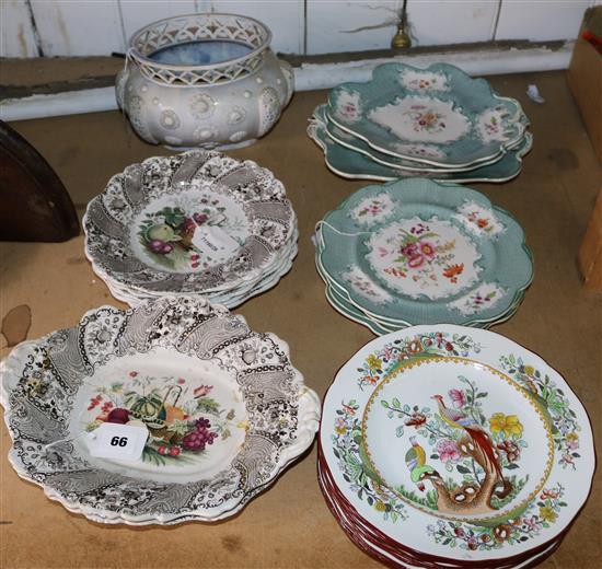 Quantity of Spode, Wedgwood and other dessert dishes and a relief-decorated pot pourri